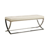 Contemporary Bench with Metal Base White and Chrome