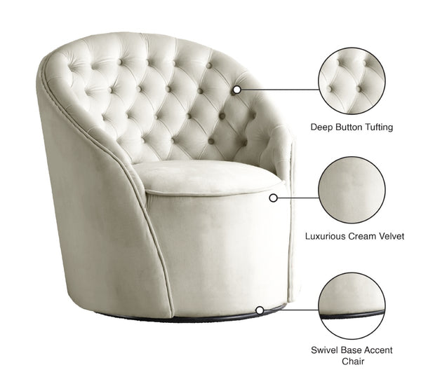 Alessio Velvet / Engineered Wood / Foam Contemporary Cream Velvet Accent Chair - 30" W x 28.5" D x 32" H