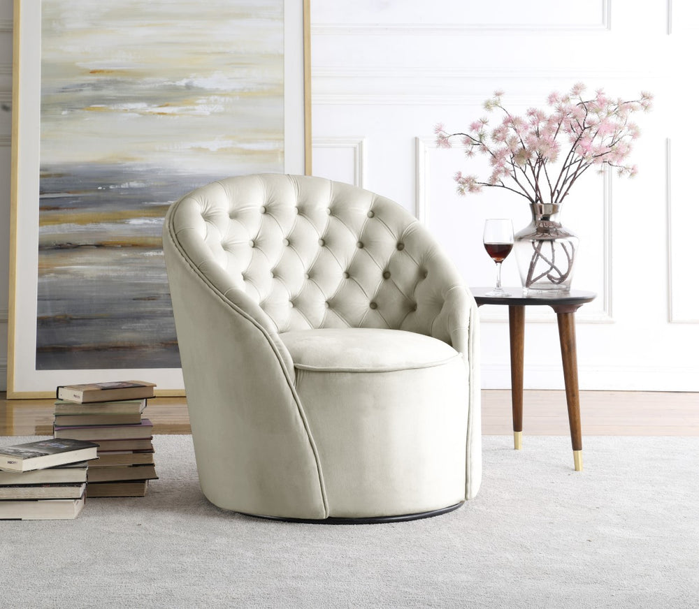 Alessio Velvet / Engineered Wood / Foam Contemporary Cream Velvet Accent Chair - 30" W x 28.5" D x 32" H