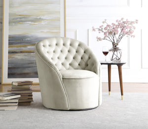Alessio Velvet / Engineered Wood / Foam Contemporary Cream Velvet Accent Chair - 30" W x 28.5" D x 32" H