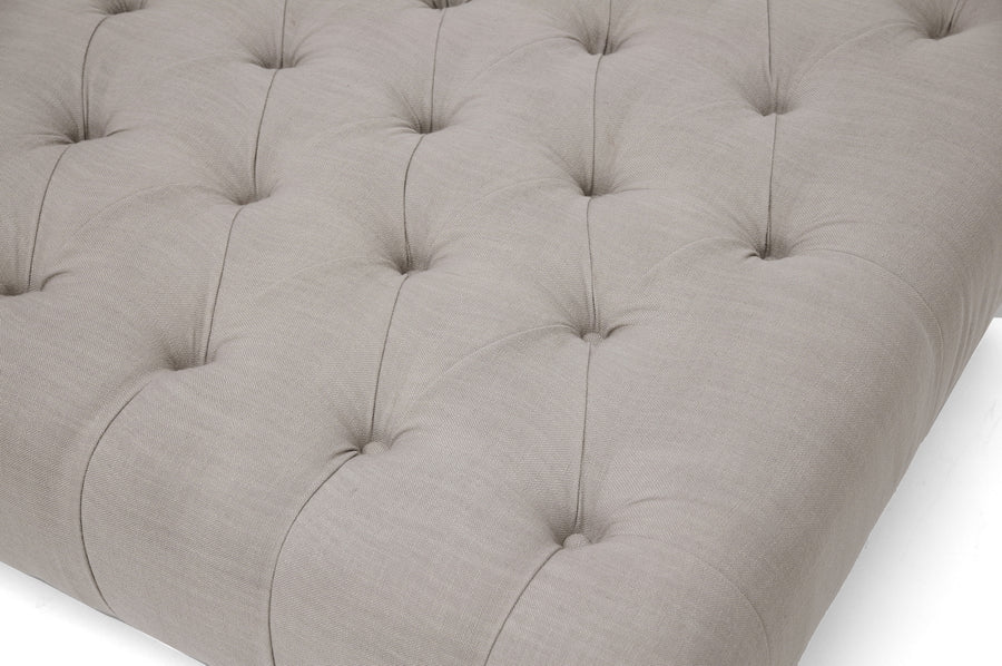 Keswick Beige Linen Modern Tufted Ottoman English Elm