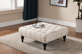 Baxton Studio Keswick Beige Script Print Modern Tufted Ottoman