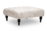 Keswick Beige Script Print Modern Tufted Ottoman