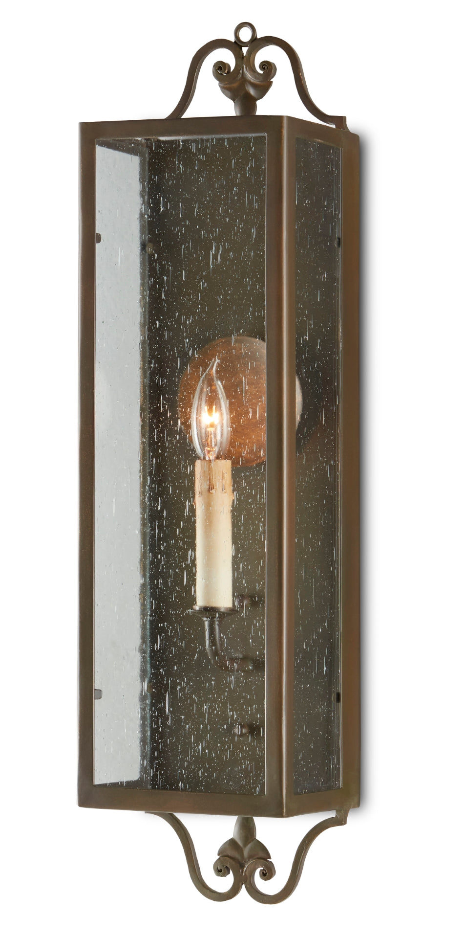 Wolverton Bronze Verdigris Wall Sconce with Seeded Glass Panels for Timeless Americana Charm