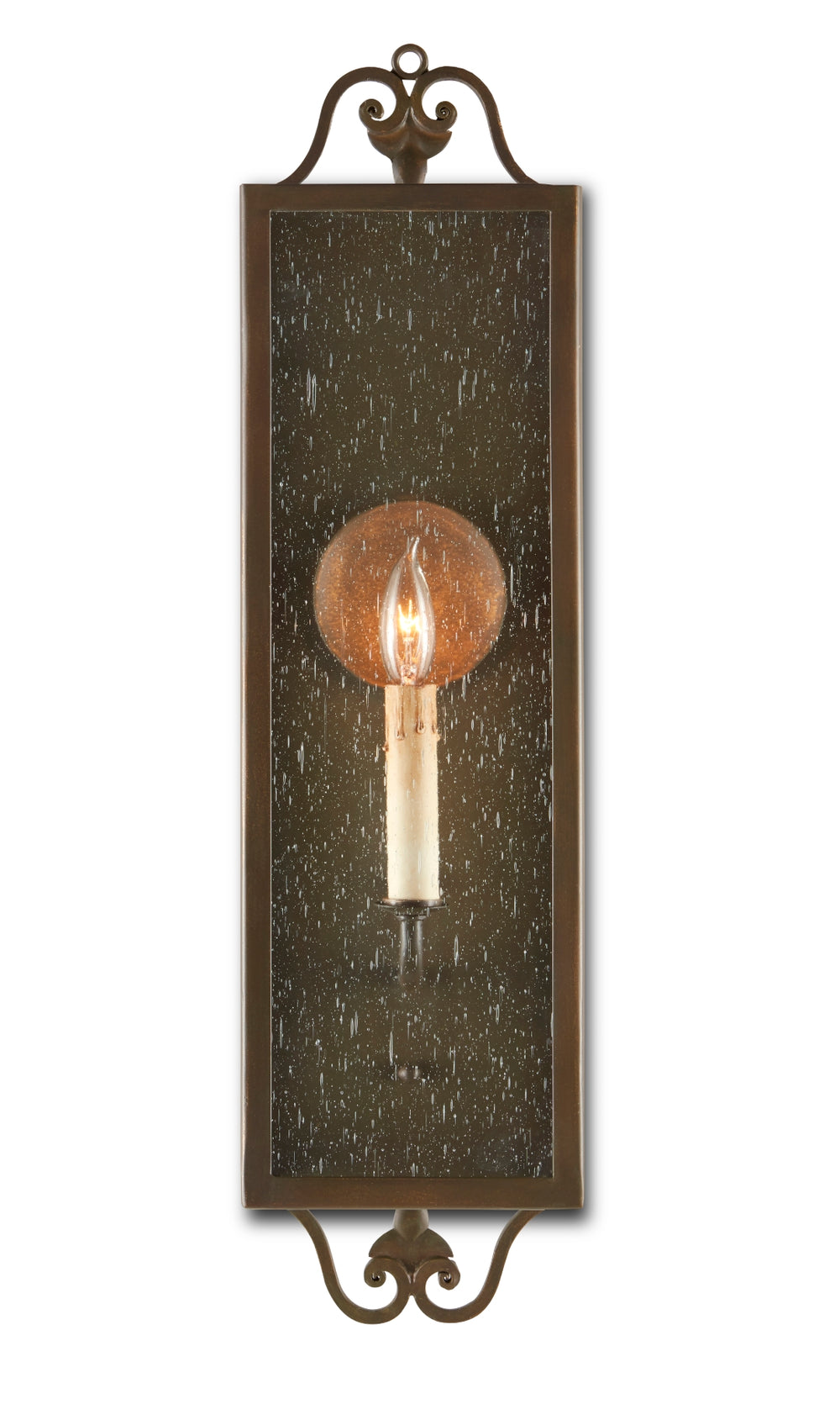 Wolverton Bronze Verdigris Wall Sconce with Seeded Glass Panels for Timeless Americana Charm