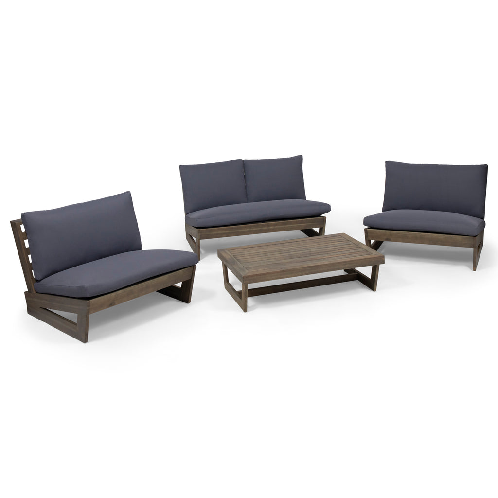 Sherwood Outdoor 4 Seater Chat Set with Coffee Table, Gray and Dark Gray Noble House