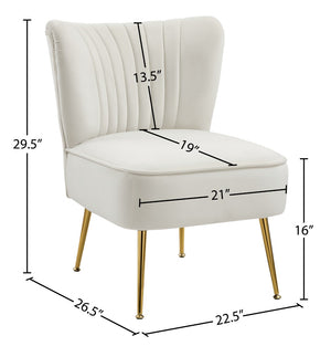 Tess Velvet / Engineered Wood / Steel Contemporary Cream Velvet Accent Chair - 22.5" W x 26.5" D x 29.5" H
