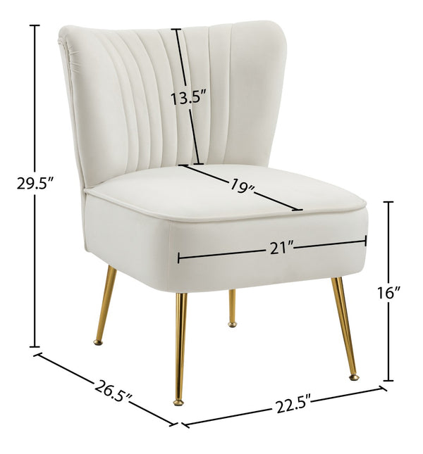 Tess Velvet / Engineered Wood / Steel Contemporary Cream Velvet Accent Chair - 22.5" W x 26.5" D x 29.5" H