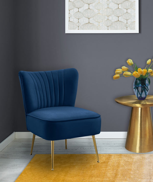 Tess Velvet / Engineered Wood / Steel Contemporary Navy Velvet Accent Chair - 22.5" W x 26.5" D x 29.5" H
