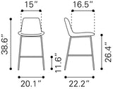 English Elm EE2714 100% Polyurethane, Plywood, Steel Modern Commercial Grade Counter Chair Gray, Black 100% Polyurethane, Plywood, Steel