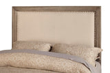 Alpine Furniture Camilla California King Panel Bed w/Upholstered Headboard & Nailheads, Antique Grey 1800-07CK Antique Grey Plantation Mahogany Solids & Okoume Veneer 75.5 x 90 x 60