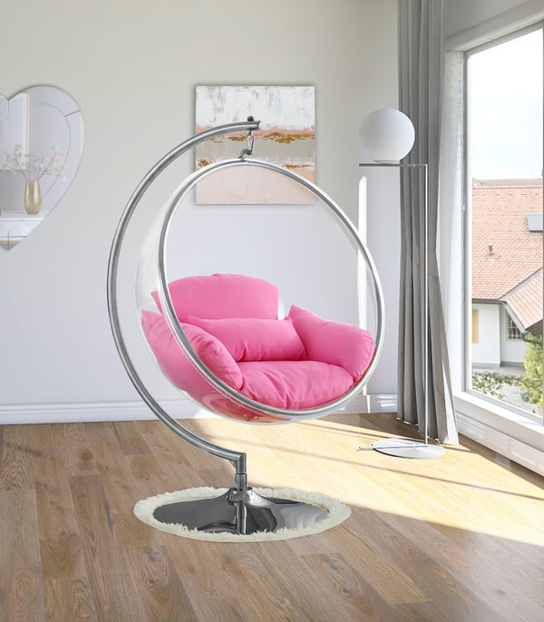 Luna Fabric  / Acrylic / Stainless Steel / Foam Contemporary Pink Durable Fabric Acrylic Swing Chair - 41.5" W x 29.5" D x 64" H