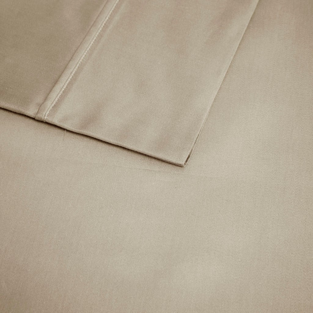 600 Thread Count Casual 60% Cotton 40% Polyester Sateen Cooling Sheet Sets w/ Huntsman Cooling Chemical in Khaki