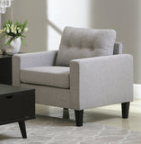 Metro Casual Tufted Upholstered Chair in Light Grey - Chic Modern Design with Dark Wood Legs & Pillows