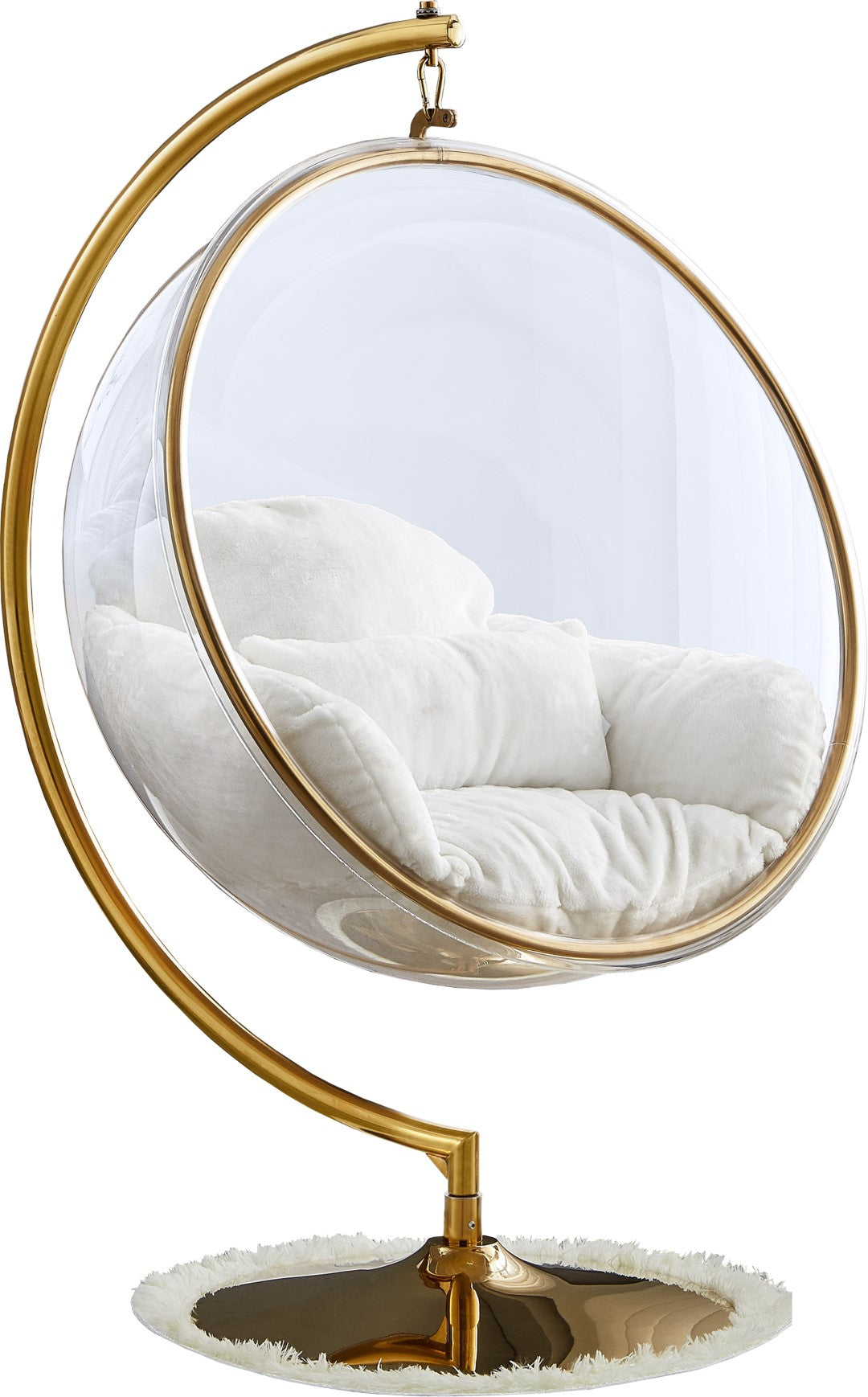 Luna Acrylic Swing Chair with Faux Fur Cushion - Thumbnail 4