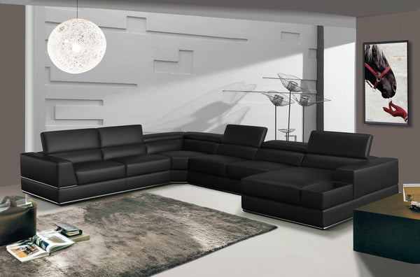 VIG Furniture Divani Casa Pella - Modern Black Italian Leather U Shaped Sectional Sofa VGCA5106O-BLK-SECT
