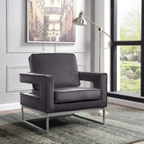 Noah Velvet / Engineered Wood / Stainless Steel / Foam Contemporary Grey Velvet Accent Chair - 33" W x 29" D x 35" H