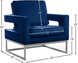 Noah Velvet / Engineered Wood / Stainless Steel / Foam Contemporary Navy Velvet Accent Chair - 33" W x 29" D x 35" H