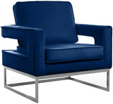 Noah Velvet / Engineered Wood / Stainless Steel / Foam Contemporary Navy Velvet Accent Chair - 33" W x 29" D x 35" H