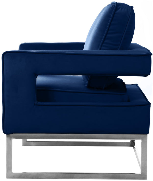 Noah Velvet / Engineered Wood / Stainless Steel / Foam Contemporary Navy Velvet Accent Chair - 33" W x 29" D x 35" H