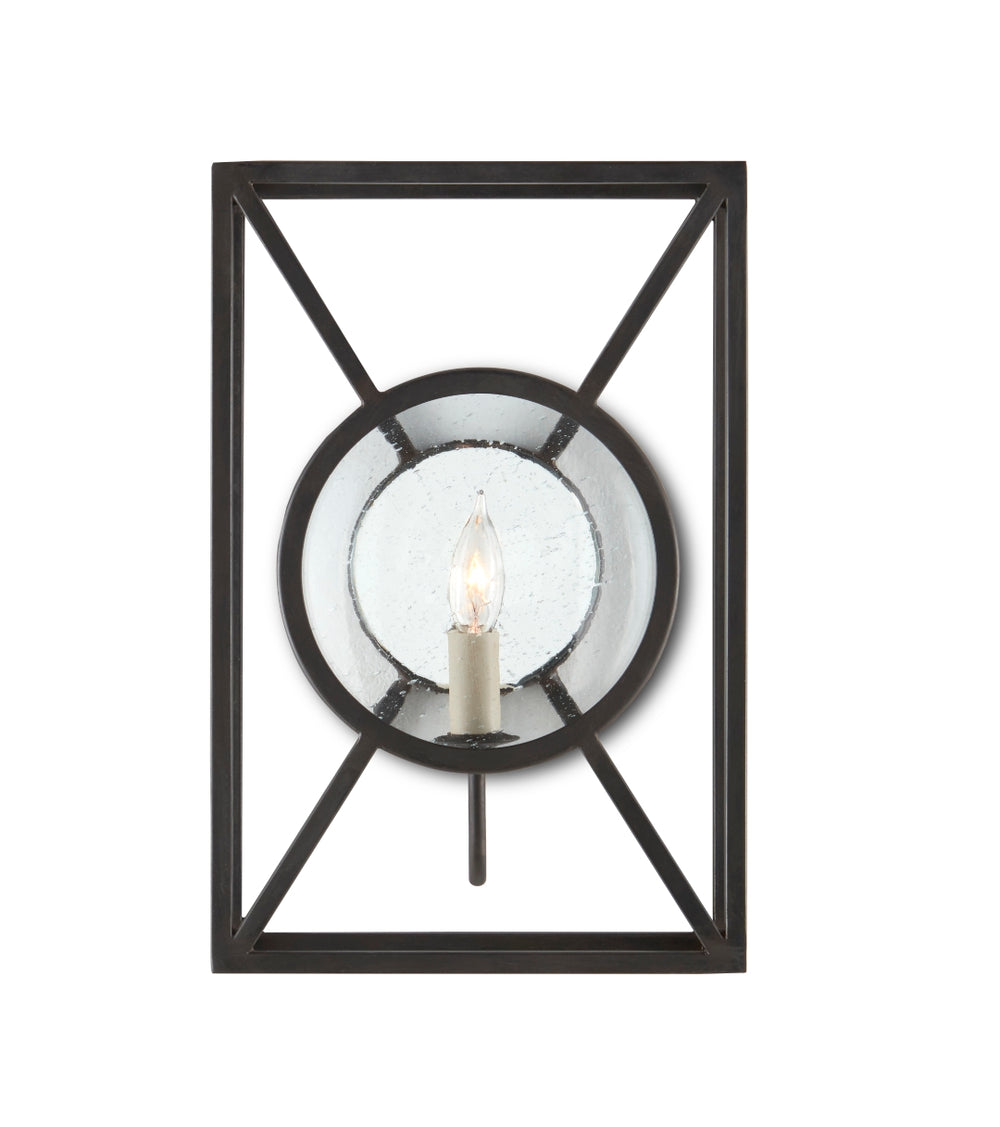 Beckmore Black Wall Sconce - Elegant Damp-Rated Design with Mirrored Glass Reflector & Old Iron Finish