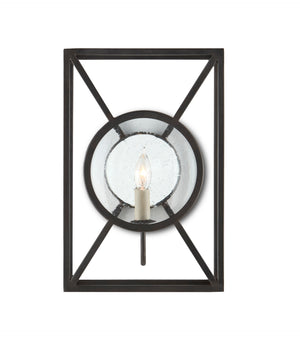Beckmore Black Wall Sconce - Elegant Damp-Rated Design with Mirrored Glass Reflector & Old Iron Finish