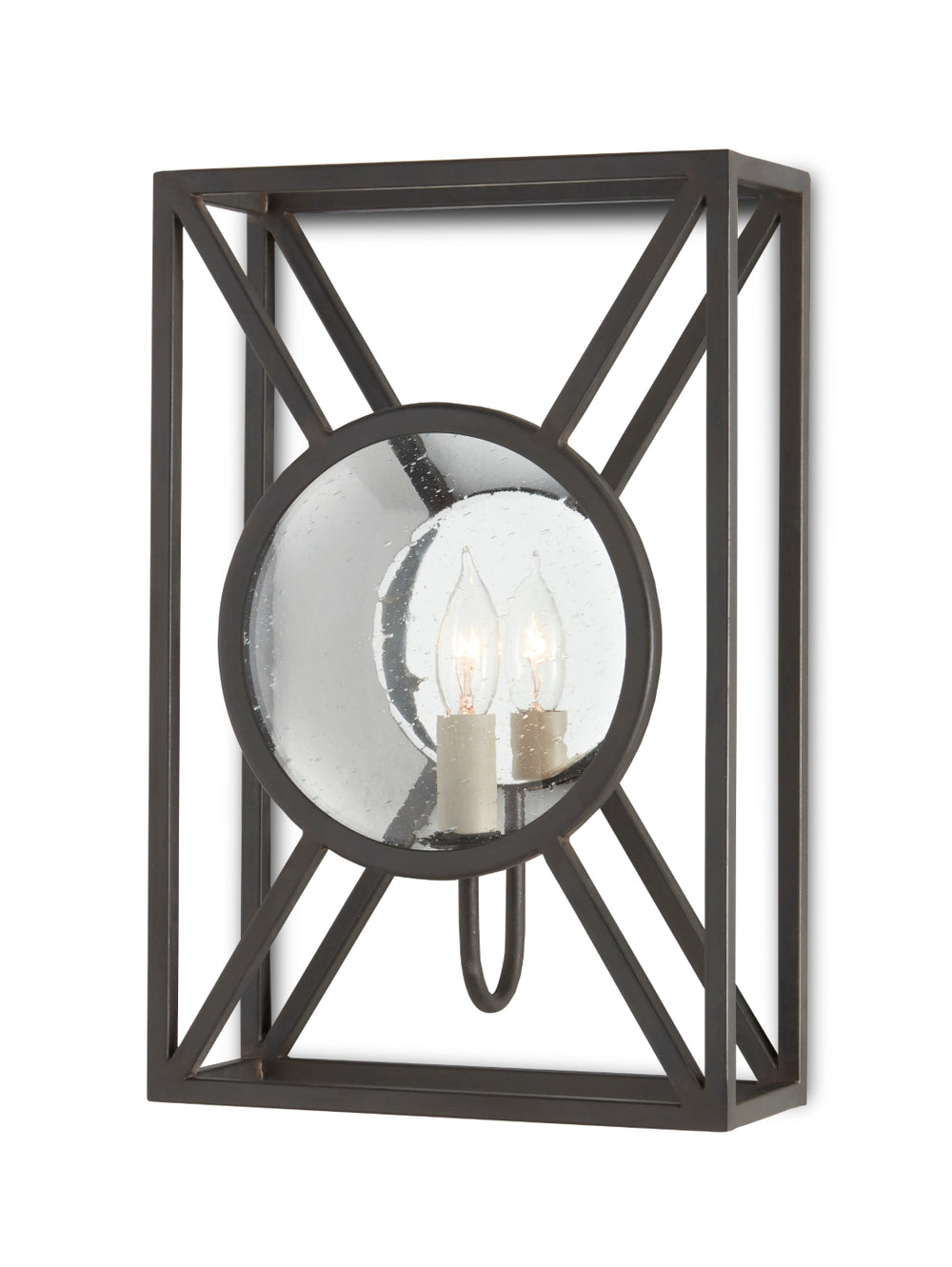 Beckmore Black Wall Sconce - Elegant Damp-Rated Design with Mirrored Glass Reflector & Old Iron Finish