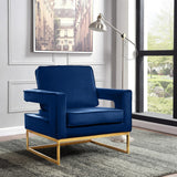 Noah Velvet / Engineered Wood / Stainless Steel / Foam Contemporary Navy Velvet Accent Chair - 33" W x 29" D x 35" H