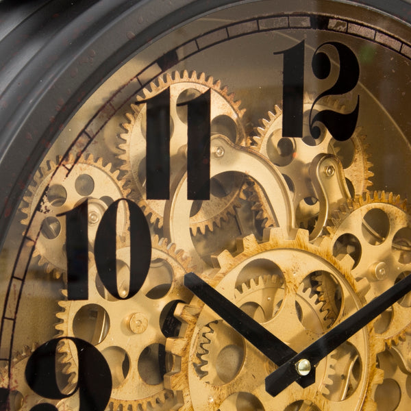 Yosemite Home Decor Black And Brass Gear Table Clock 5120010-YHD