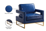 Amelia Faux Leather / Stainless Steel / Foam Contemporary Navy Faux Leather Accent Chair - 33" W x 29" D x 35" H