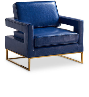 Amelia Faux Leather / Stainless Steel / Foam Contemporary Navy Faux Leather Accent Chair - 33" W x 29" D x 35" H