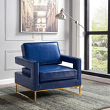 Amelia Faux Leather / Stainless Steel / Foam Contemporary Navy Faux Leather Accent Chair - 33" W x 29" D x 35" H