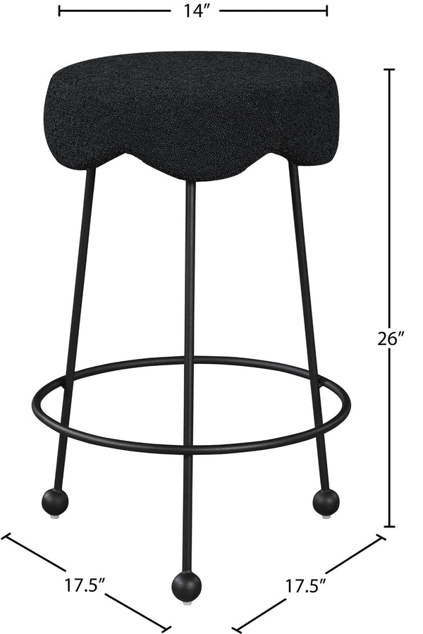 Fleur Boucle Fabric / Iron / Foam Contemporary Black Fabric Counter Stool - 17.5" W x 17.5" D x 26" H
