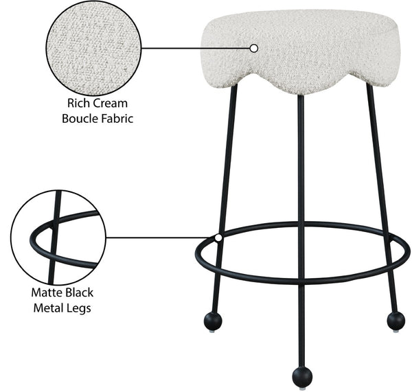 Fleur Boucle Fabric / Iron / Foam Contemporary Cream Fabric Counter Stool - 17.5" W x 17.5" D x 26" H