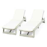 Maki Outdoor Acacia Wood Chaise Lounge and Cushion Sets, Light Gray and Cream Noble House