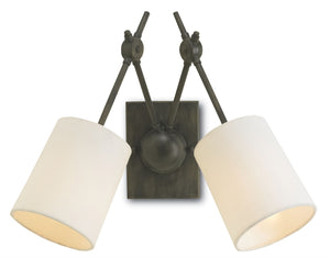 Compass Wall Sconce - Industrial Black Iron Design with White Linen Shades for Elegant Lighting