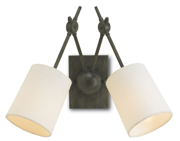 Compass Wall Sconce - Industrial Black Iron Design with White Linen Shades for Elegant Lighting