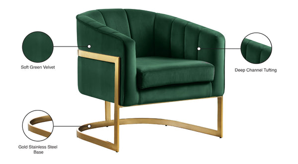 Carter Velvet / Engineered Wood / Stainless Steel / Foam Contemporary Green Velvet Accent Chair - 30" W x 29" D x 30" H