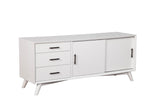 Alpine Furniture Flynn Large TV Console, White 966-W-10 White Mahogany Solids & Okoume Veneer 64 x 19 x 27