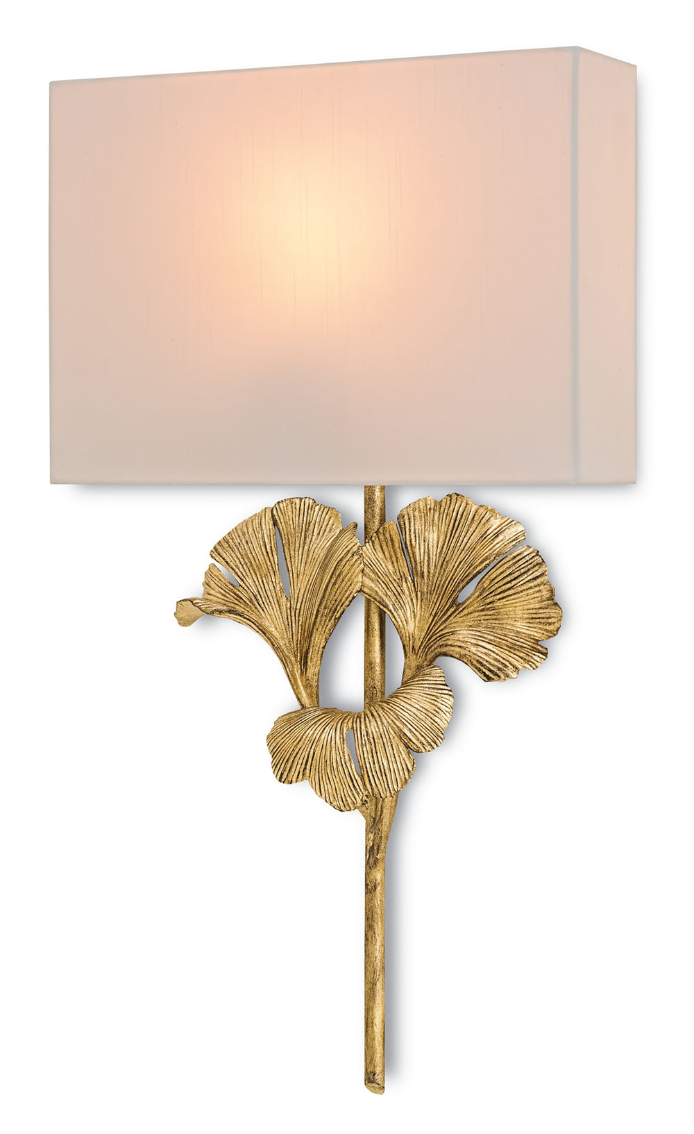 Gingko Gold Wall Sconce - Botanical-Inspired Wrought Iron Light Fixture with Off-White Shade & Elegance