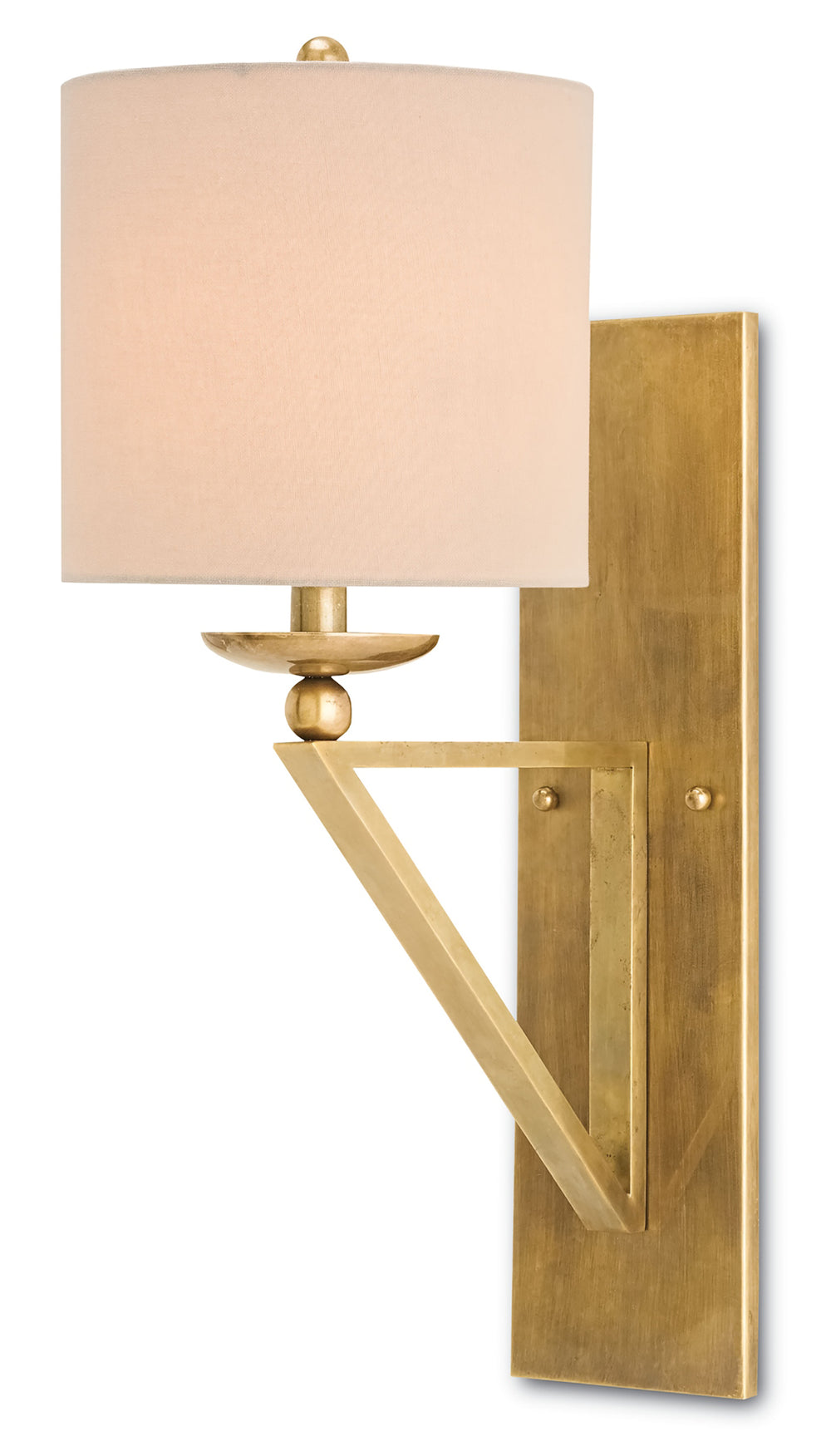 Anthology Vintage Brass Wall Sconce with Light Beige Shantung Shade - Elegant Home Lighting Fixture