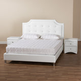 Carlotta Contemporary Glam White Faux Leather Upholstered King Size 3-Piece Bedroom Set