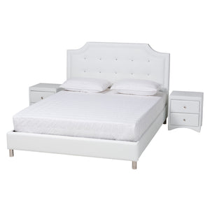 Carlotta Contemporary Glam White Faux Leather Upholstered King Size 3-Piece Bedroom Set