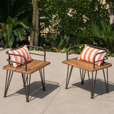 Zion Outdoor Industrial Teak Finish Acacia Wood Chairs with Rustic Metal Finish Iron Frame Noble House