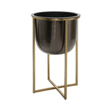 Sagebrook Home Glam Set of 2 -  Metal 25/21" Planter W/ Stand, Gunmetal/gold 15163 Gold Metal