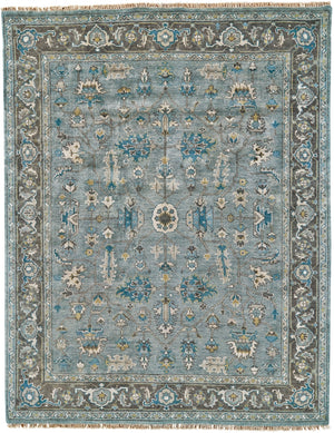 Ustad Traditional Persian Area Rug, Smoke Blue/Charcoal, 9ft-6in x 13ft-6in