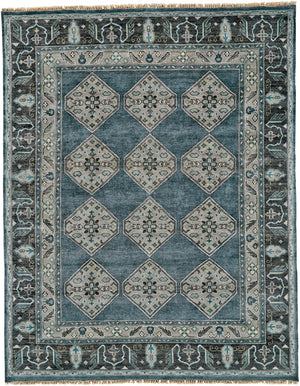 Ustad Taditional Persian Area Rug, Glacier Blue/Pewter Gray, 9ft-6in x 13ft-6in