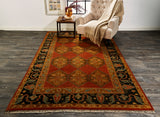 Ustad Taditional Persian Rug, Rust/Golden/Sky Blue, 9ft-6in x 13ft-6in Area Rug