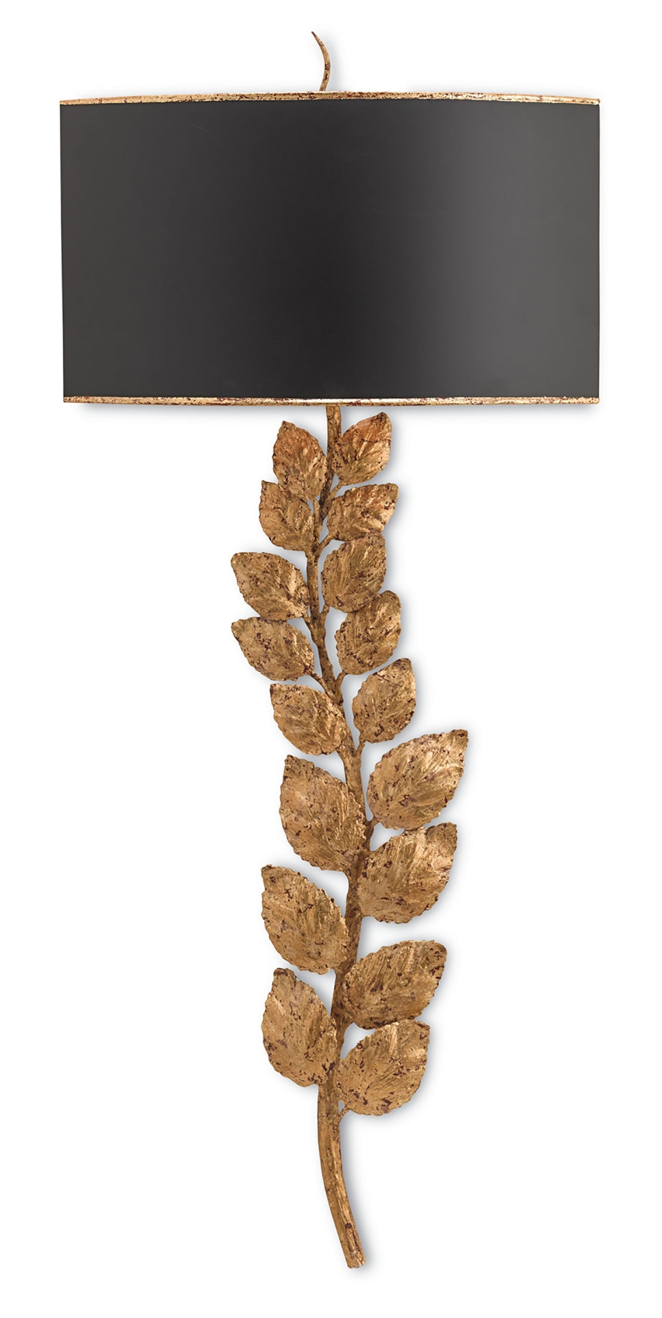 Birdwood Wall Sconce - Nature-Inspired Climbing Leaves Design with Gold Leaf Finish & Satin Black Shade