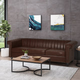 Drury Contemporary Channel Stitch 3 Seater Sofa with Nailhead Trim, Dark Brown Noble House